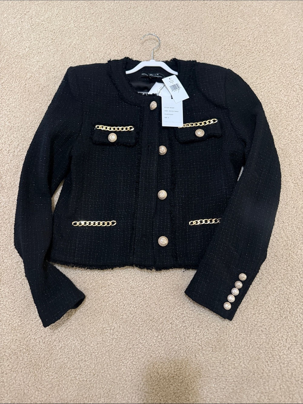 Generation Love Black Tweed Chain-Trim Jacket-S